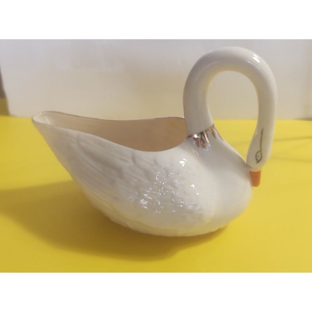 Vintage BELLEEK Swan Creamer Hand Painted Creamer or Gravy Boat 1980-93 IRELAND